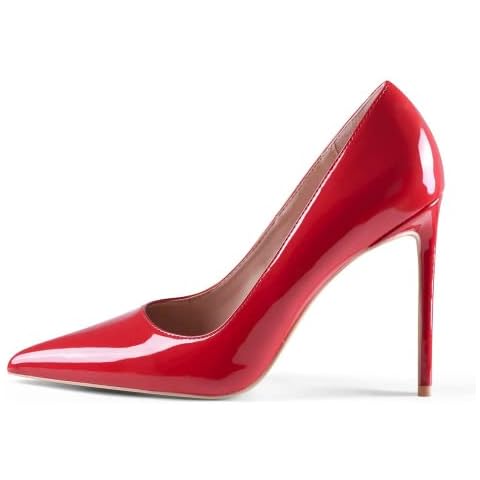 GENSHUO Damen Stiletto High Heels 10CM Sexy Spitze Stiletto Pumps Lackleder Geschlossene Zehe Party Abschlussball Hochzeit Absatzschuhe Stiletto Heels Rot 40 EU Cover