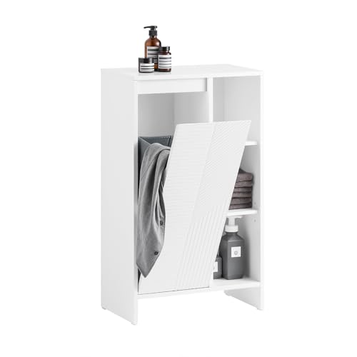 SoBuy Badezimmerschrank mit Wäschesammler – Weißer Schmaler Badschrank...