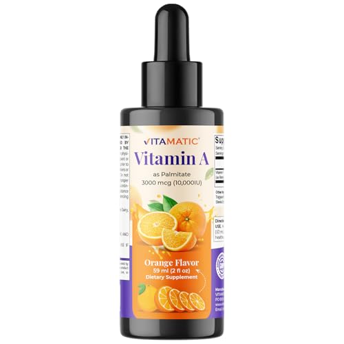 Vitamatic Sugar Free Vitamin A Liquid Drops 10000 IU (3000 mcg) as Retinyl Palmitate - Approximate 4...