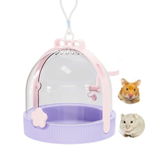 TUTU&LELE Travel Cage for Dwarf Hamster Mice Small Pets Hand Crossbody Carrier with Warm Plush Pad & Water Bottle (Pink)