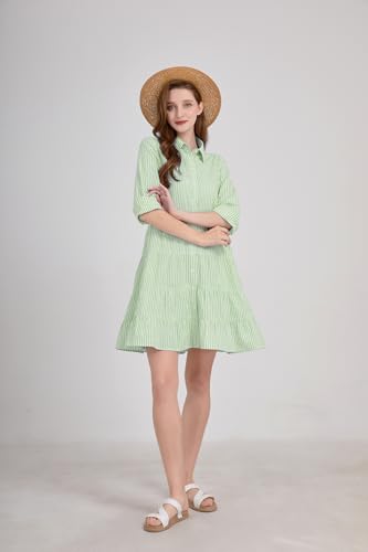 Image of utcoco Womens Striped Button Down Midi Shirt Dress Casual Loose Cuffed Long Sleeve Mid Long Dresses