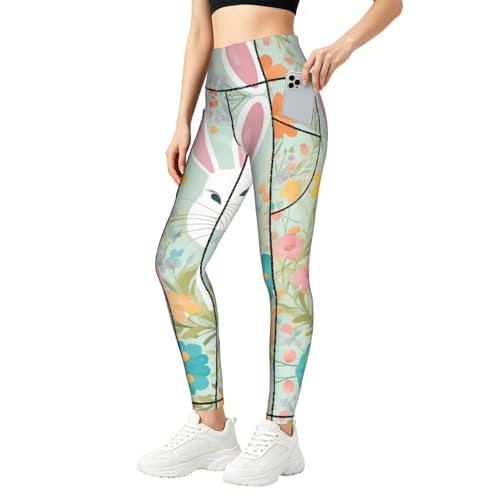 Leggings con bolsillos prácticos y estampado floral de Pascua para entrenar