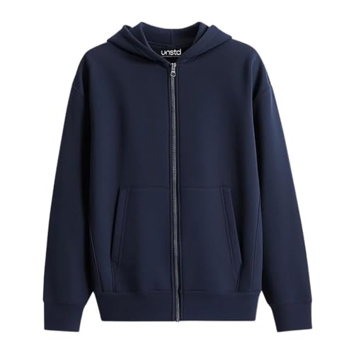 Image of UNSTD Men Solid Maroon Zip-Up Hoodie | Full Sleeve Hooded Sweatshirt with Kangaroo Pockets | Casual Winter Wear for Men
