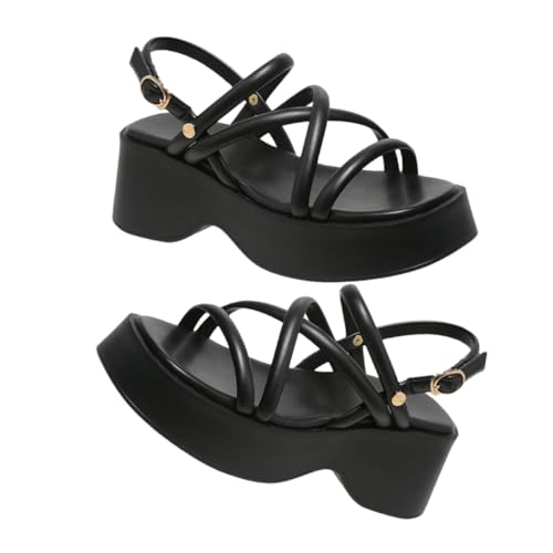 Sandales à plateforme pour femmes avec semelle compensée amortissante en PU noir