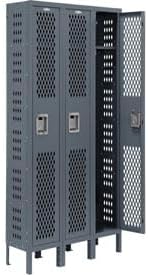 Single Tier Heavy Duty Ventilated Steel Locker with 3-Wide - Unassembled - Gray - 12 x 18 x 72 in.