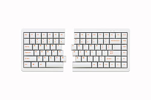 Mistel MD770 RGB LED Backlit TKL Split Mechanical Keyboard with Cherry MX Red Switch, Ergonomic Keyboard with Orange Letter PBT Double Shot Keycaps for Windows and Mac, White Color, Macro Support