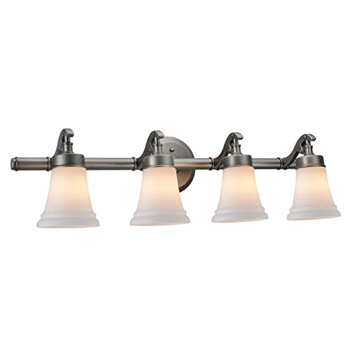 Aspen Creative 62066 3 lätt metall badrumsskåp applikation, 22 1/5,1 cm bred, rustik tenn övergångsdesign med opalin glasskärm vit 4 ljus