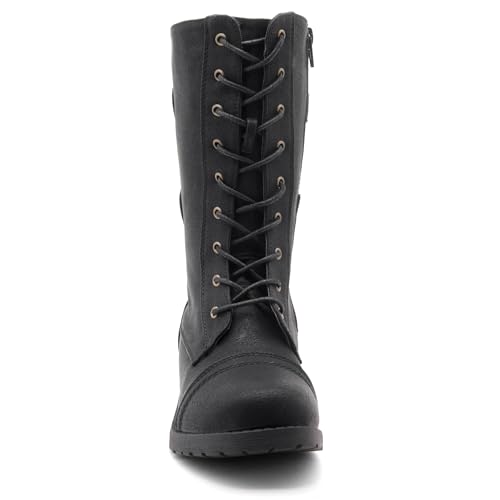 Herstyle Florence2 Women's Combat Booties Mid-Calf Boots Ankle Lace up Military Shoes, Black,Size 10.02