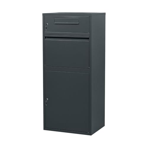 Sillar Briefkasten mit Paketfach und Schlüssel (112,3 × 49,6 × 36,6 cm) Paketbriefkasten anthrazit wetterfeste, Paketbox draussen groß, freistehender Standbriefkasten aus Stahl für Post und Pakete