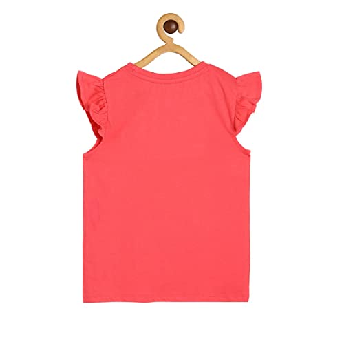 Image of miniklub Girls Round Neck Frill Sleeve Knitted Cotton Top (Pink Color)