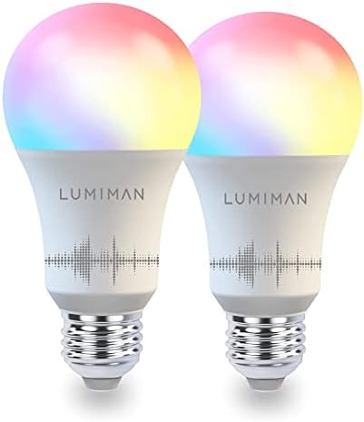 LUMIMAN Smart Light Bulbs, Full Color Changing Light Bulb, Music Sync, Warm to Cool White Smart Bulb, WiFi Alexa Light Bulb, A19 800LM 7.5W, Works with Alexa Google Home, No Hub Required, 2 Pack