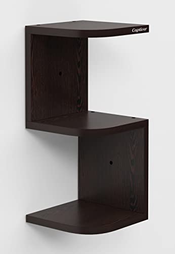 Image of Captiver Morplus Engineered Wood Wall Mounted Corner Shelf Rack Shelves (Tier 3) Bathroom Washroom Living Room Kitchen Office Furniture Multipurpose Storage Self (Wenge)