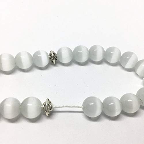 Miniatura 4 de Calvas Ojos de gato blanco natural color piedra forma redonda 33 cuentas de oración islámico musulmán Tasbih Allah Mohammed Rosario para mujeres y