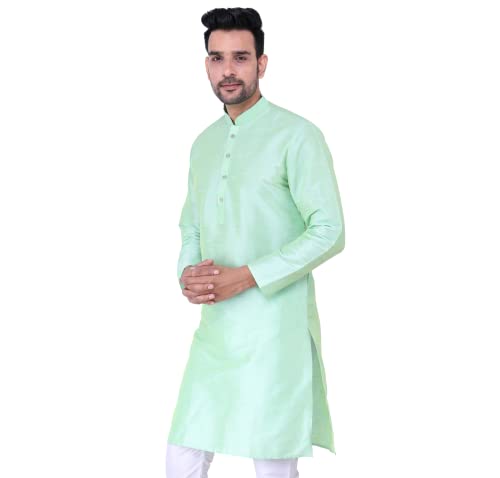 Image of Sadree Men's Silk Blend, Knee Length, Full Sleeve, Mandrin Collor, Solid Style, Attractive Colour, Solid Plain Kurtas