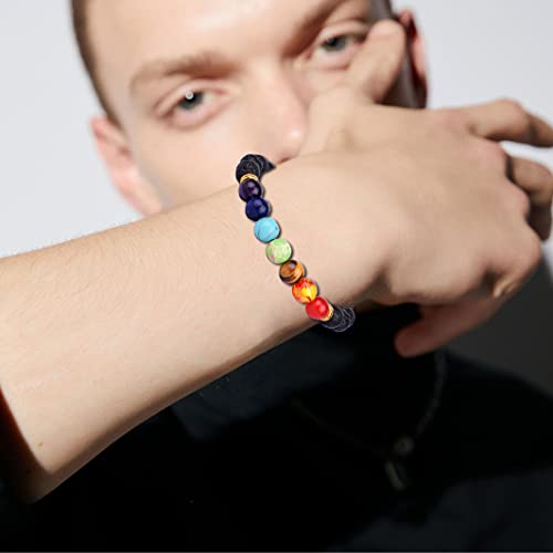 14 Pcs Lava Rock 7 Chakra Energy Oil Diffuser Bracelet Set for Women Men Unisex Elastic 8mm Stone Yoga Beaded Bracelets Jewelry With Lucky Healing4