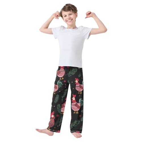 ZZXXB Rooster Spruce Branches Boys Long Pants Soft Trousers Elastic Waist Kids Lounge Bottoms with Pockets S-XL3
