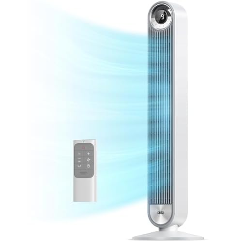 Dreo Tower Fan for Bedroom, Upgrated DC 9 Speeds Ultra-Quiet Floor Fan, 90° Oscillating Fans for Indoors with 28ft/s Velocity, 12H Timer, Standing Fans, Bladeless Fan Powerful for Home Offic
