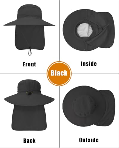 Image of Outdoor Sun Hats with Stowable Neck Flap for Men Women UPF 50+ Mesh Summer Bucket Hat Wide Brim for Fishing Safari Hiking
