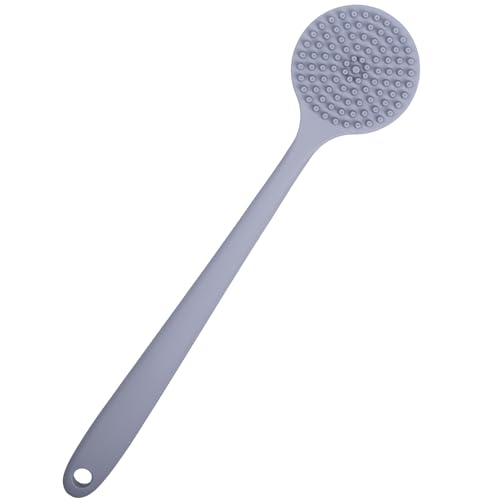 Image of DNC Soft Silicone Back Scrubber Shower Bath Body Brush with Long Handle, BPA-Free, Hypoallergenic, Eco-Friendly (Gray)