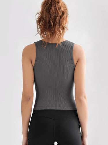 Image of ODODOS 3-Pack Seamless Crop Tank for Women Ribbed Soft High Neck Cropped Tops