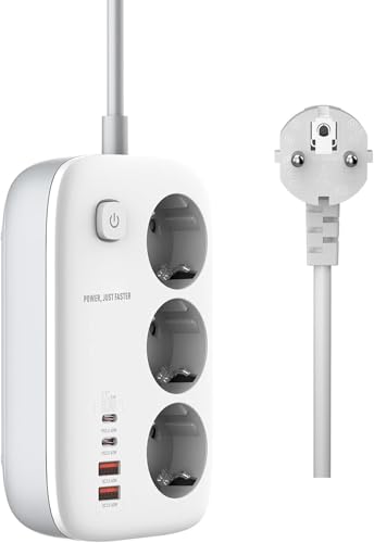 Yangers Ciabatta Multipresa 2 metri con 4 USB, 3250W Presa Multipla 3 Prese Universali, Spine Elettriche Caricatore Veloce USB C 65W GaN, Adattatore per spina Con 2 Tipo C e USB A aper Home Ufficio
