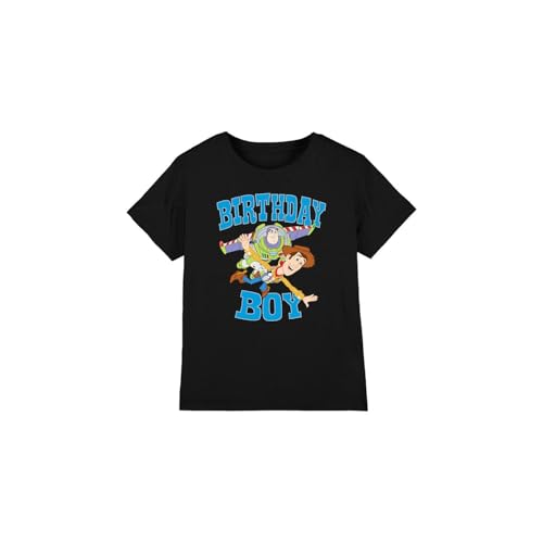 Toy Story Birthday Boy Woody and Buzz Unisex Kids T Shirt, Black, 5-6 Years
