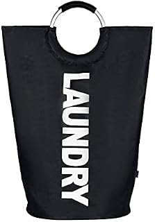 ZYBUX - 82L - Large Laundry Basket | Collapsible Washing Basket | Fabric Laundry Hamper Basket with Metal Handles - Foldable Wash Basket | Fabric Bag for Living Rooms & Bedrooms - 6 Colours Black, L