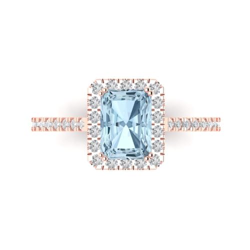 Clara Pucci 1.86 CT Emerald Cut Natural Sky Blue Topaz Ring for Women in 14K Rose Gold, Solitairewith Accents Proposal Wedding Anniversary Designer Bridal Ring, Womens Solid Gold Ring