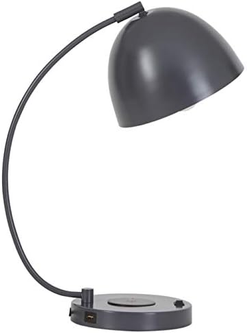 Signature Design by Ashley Austbeck Contemporary 18" Metal Desk Lamp with Wireless Charger & USB Port, Dark Gray