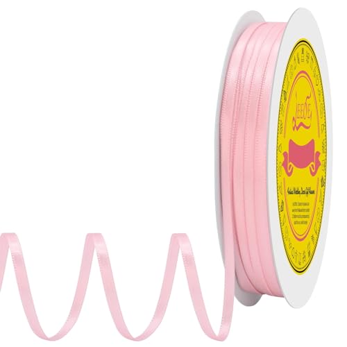 Image of Double Face Pink Satin Thin Ribbon 1 /8 inch X 100 Yards Polyester Pink Ribbon for Gift Wrapping Very Suitable for Weddings Party Hair Bow Invitation Decorations and More