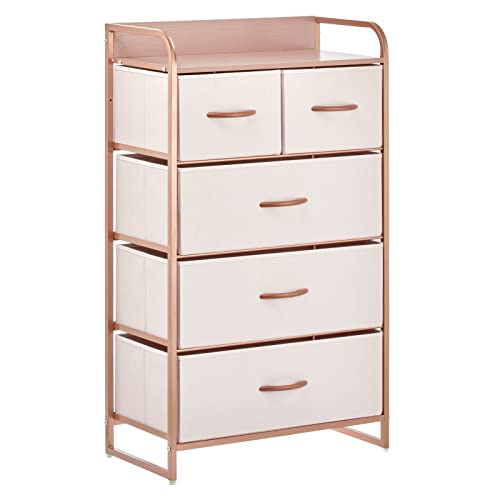 Mdesign Tall Dresser Storage Chest - Vanity Furniture Cabinet Tower Unit For Bedroom, Office, And Closet - Textured Print - 5 Removable Drawers - Pink/Rose Gold #TOP6