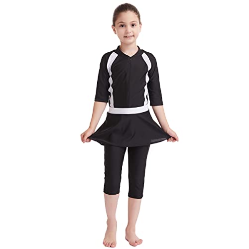 Girl Burkini Swimsuits Modest Muslim Islamic Long Sleeve Rash Guard Full Cover Top Skirted Swim Capris ​Swimwear Set3