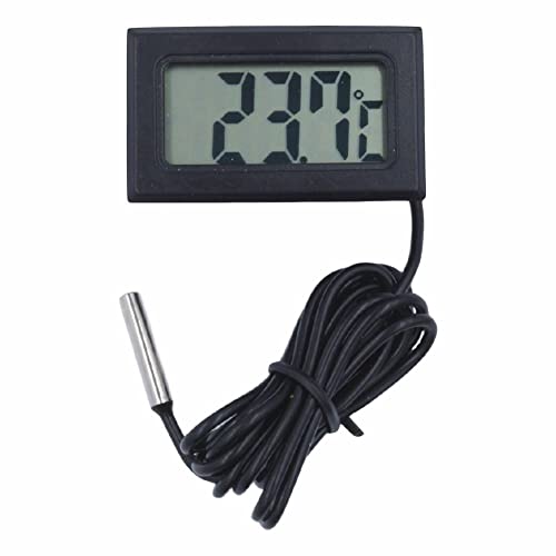 SPORTARC Mini-Thermometer Temperaturanzeige digital mit Sonde 1m - 5m schwarzes Kabel Geeignet für Aquarium, Wassertank