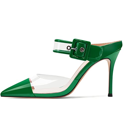 Aachcol Women Sexy Clear Slingback Ankle Strap Stiletto High Heel Pumps Close Pointed Toe Dress Shoes Party Wedding Patent 3 Inch2
