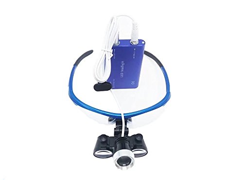 BoNew Tragbare chirurgische Fernglaslupe, 2,5 x 420 mm, optisches Glas + 3 W LED-Scheinwerfer, Blau
