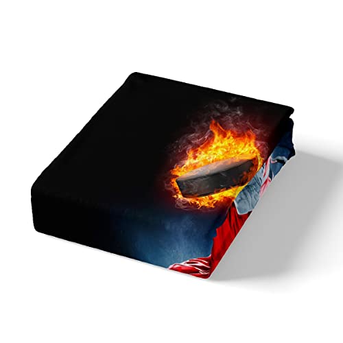 Manfei Hockey Bedding Set 2Pcs For Kids Boys Teens Ice Hockey Sports Comforter Cover Burning Hockey Ball Decor Duvet Cover Soft Polyester Quilt Cover With 1 Pillow Case(No Comforter) Twin Size #TOP3