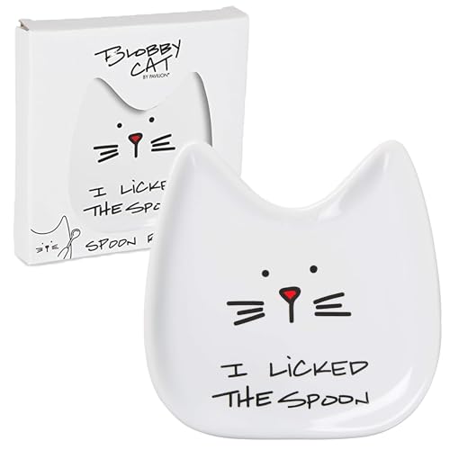 Pavilion Gift Company 37114 I Licked Ceramic Cat Spoon Rest, Stoneware, White
