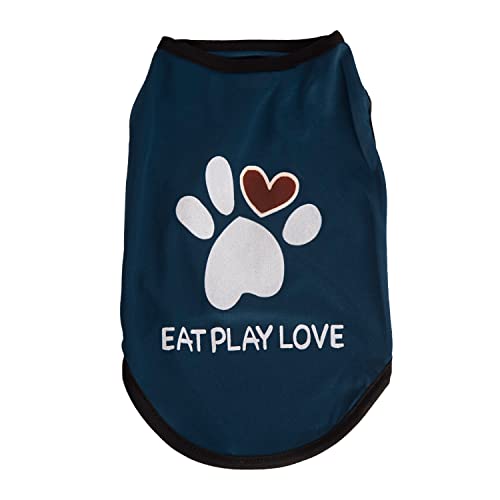 Image of Lulala Printed Pet Shirt Summer Pet T Shirt Cool Puppy Dog T-Shirts Soft Breathable Dog Sweatshirt for Small Medium Dogs Cats (Heart Love Paw Pattern (Blue, 10 INCH)