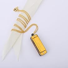 Harmonica, Mini Harmonica Key of C, 4 Holes 8 Tones Mouth Organ Metal Chain Harmonica Gift For Adults, Beginners Gold