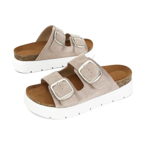 Genuine Leather Platform Sandals for Women Comfortable Summer Beach Slides Sandals with Double Adjustable Buckle4