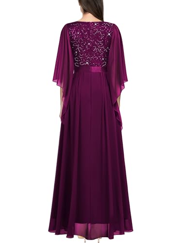 Image of Miusol Women's Deep-V Neck Lace Contrast Sequin Formal Evening Maxi Dress