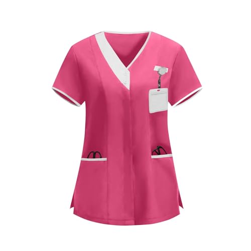 Image of 2026 Scrub for Cleaning Jobs Uniform, Multi Pockets Scrubs for Women Sets, V-Neck Top & Straight Leg Pants Scrubs Set