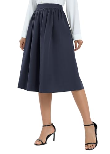 Urban CoCo Women's Casual Elastic Waist Vintage A-Line Pleated Flared Midi Skirt with Pockets3
