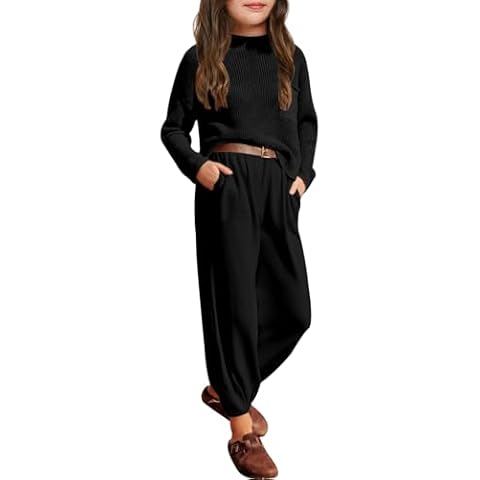 Meikulo Girls 2 Piece Outfits Kids Long Sleeve Knit Sweater Tops Loose Pants Lounge Sets 5-14 Years Cover