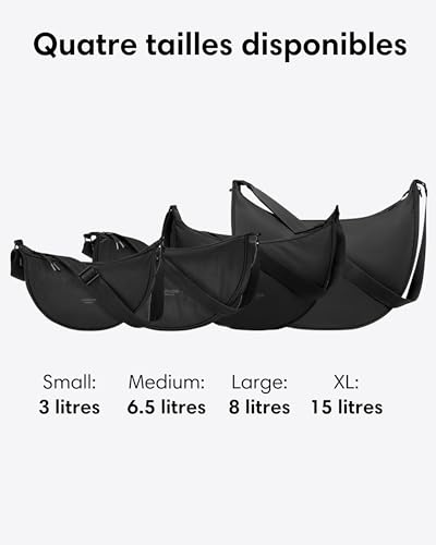 LARKSON Sac Bandoulière Femme Noir - Solveig Small - Sac a Main Tendance pour Voyage, Shopping, Quotidiens - Sac Banane Tissu - Petit Sacoche Demi Lune - Imperméable – vue 8