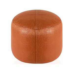Camkinger Unstuffed Ottoman Pouf Foot Rest for Living Room, 18″x18″x14″ Large Round Leather Collapsible Ottoman Pouf with Storage, Floor Foot Stool Pouf for Sitting, Furniture Decor (No Filler)
