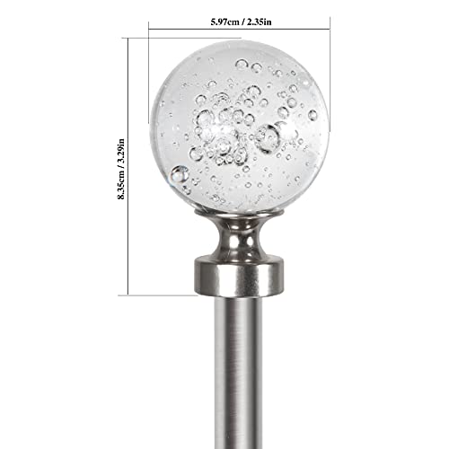Wayolte Round Crystal Bubble Ball Curtain Rod Finial For 1 Or 7/8 Inch With Specification 1/4” - 20 Unc Screws Curtain Rods, Set Of Two, Brushed Nickel #TOP1