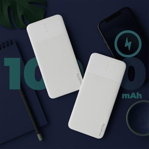 Image of OneLife 10000mAh Power Bank | 12W Fast Charging | Dual USB Output | Slim & Portable | ABS Body | BIS Certified | Compatible with iPhone, Android, Type-C Devices - Black & White (White)