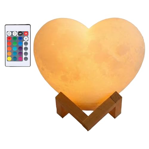 Ruwshuuk Lampada a forma di cuore con telecomando, 16 colori cangianti, luce d'atmosfera a LED con supporto, ricaricabile USB e portatile, perfetta come regalo di San, camera da, asilo