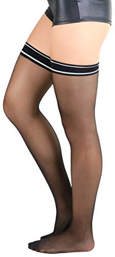 Image of ToBeInStyle Women's Modern Thin Tripple Striped Opaque Thigh High Stocking